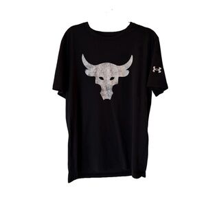 Under Armour Project Rock Brahma Bull Black and White Heatgear Shirt Size YL